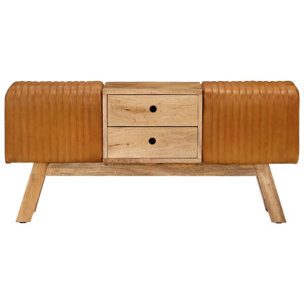 vidaXL Gimnastička klupa smeđa 107 cm od prave kozje kože i drva manga