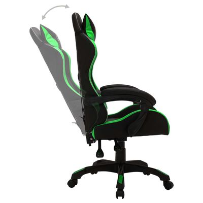 vidaXL Igraća stolica s RGB LED svjetlima zeleno-crna od umjetne kože