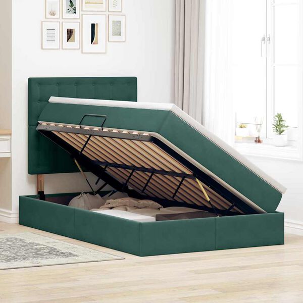 vidaXL Krevet s prostorom za pohranu s LED-om Tamnozelena 120 x 200 cm