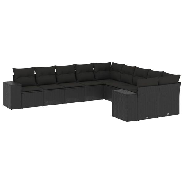 vidaXL 10-dijelni set vrtnih sofa s jastucima crni od poliratana