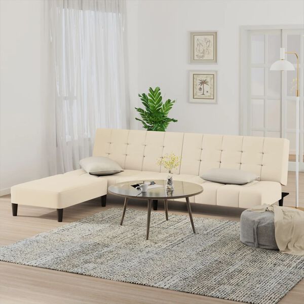 vidaXL Dvosjed na razvlačenje s tabureom krem bar&scaron;unasti