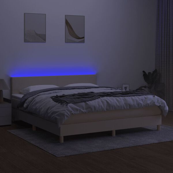 vidaXL Krevet box spring s madracem LED krem 180x200 cm od tkanine