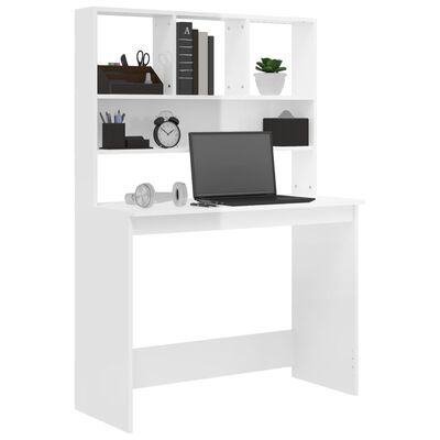 vidaXL Radni stol s policama sjajni bijeli 102 x 45 x 148 cm drveni
