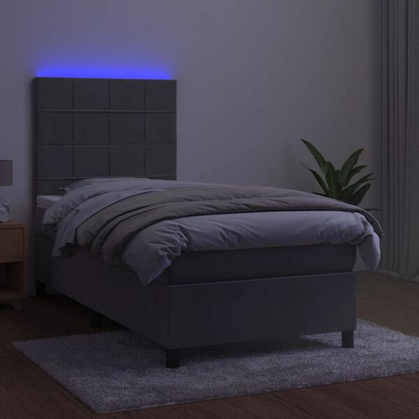 vidaXL Krevet box spring s madracem LED svjetlosivi 80x200 cm bar&scaron;un