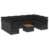 vidaXL 10-dijelni set vrtnih sofa s jastucima crni od poliratana
