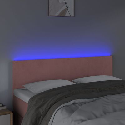 vidaXL LED uzglavlje ružičasto 144x5x78/88 cm baršunasto