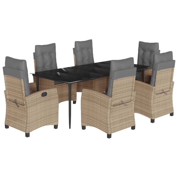 vidaXL 7-dijelni vrtni blagovaonski set od poliratana s jastucima bež