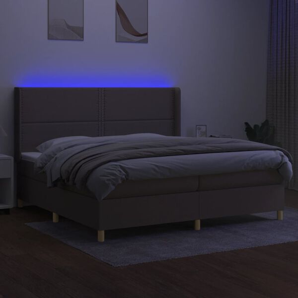 vidaXL Krevet box spring s madracem LED smeđesivi 200x200 cm tkanina