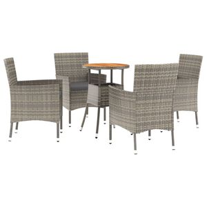 vidaXL 5-dijelni vrtni bistro set od poliratana s jastucima sivi