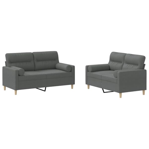 vidaXL 2-dijelni set sofa s jastucima tamnosivi od tkanine