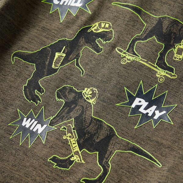 Dječja majica dugih rukava tamna kaki pro&scaron;arana 104