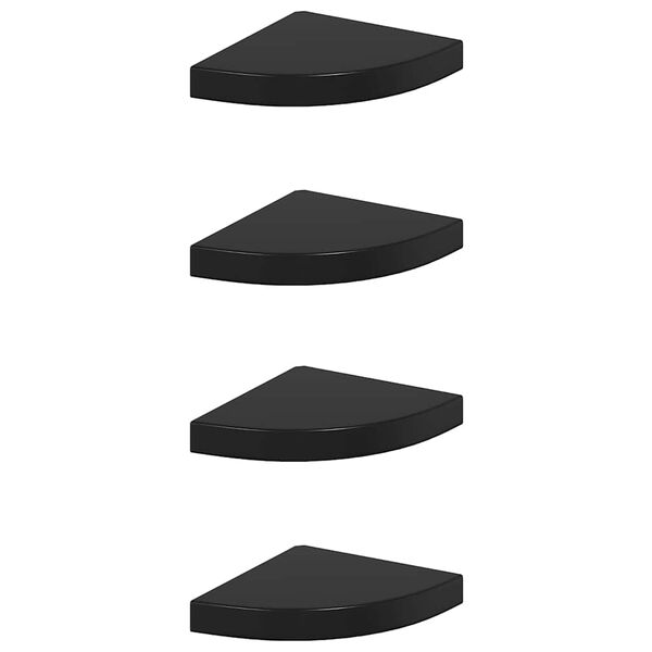323891 vidaXL Floating Corner Shelves 4 pcs High Gloss Black 25x25x3,8 cm MDF