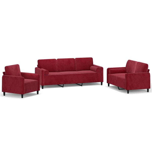 vidaXL 3-dijelni set sofa s jastucima crvena boja vina bar&scaron;unasti