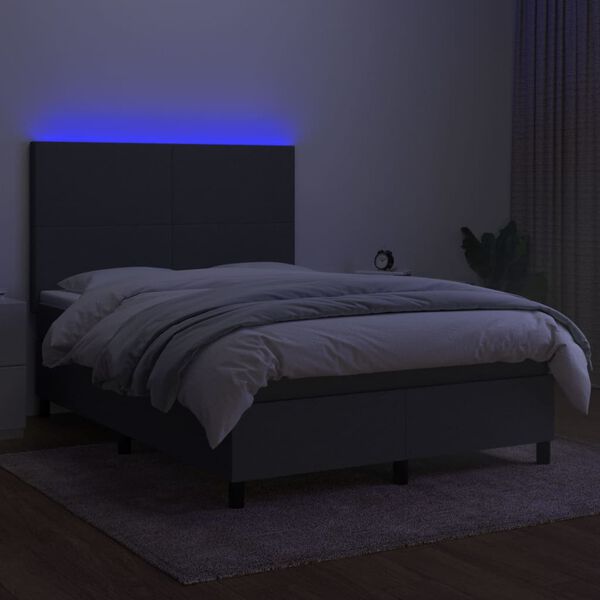 vidaXL Krevet box spring s madracem LED tamnosivi 140x190 cm tkanina