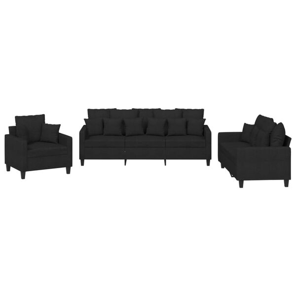 vidaXL 3-dijelni set sofa s jastucima crni od mikrovlakana