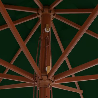 vidaXL Vrtni suncobran s drvenom šipkom 350 cm zeleni