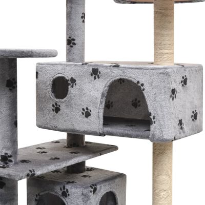 vidaXL Penjalica Grebalica za Mačke sa Stupovima od Sisala 125 cm Siva s Otiskom Šapa