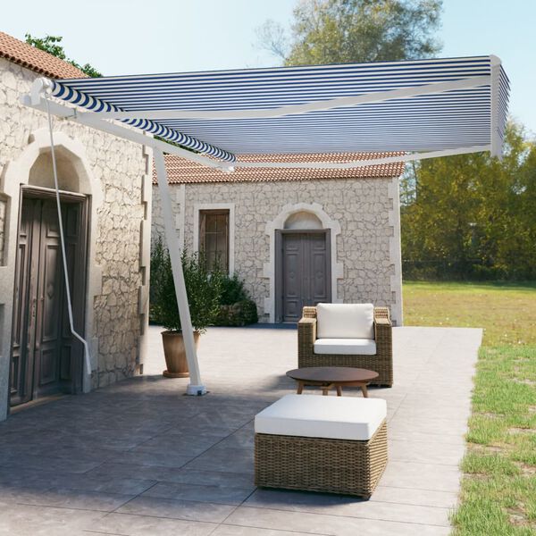 vidaXL Samostojeća tenda na ručno uvlačenje 450 x 350 cm plavo-bijela