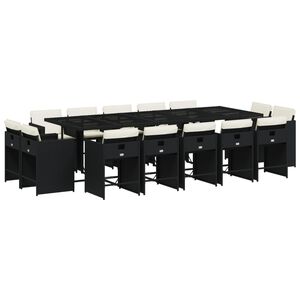 vidaXL 15-dijelni vrtni blagovaonski set s jastucima poliratan crni