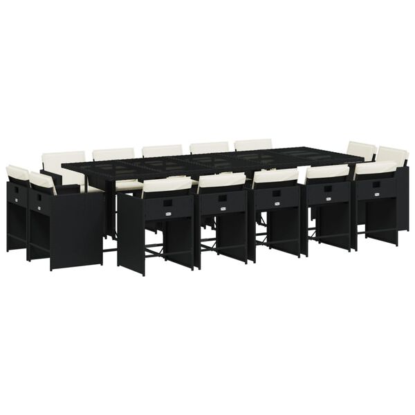 vidaXL 15-dijelni vrtni blagovaonski set s jastucima poliratan crni