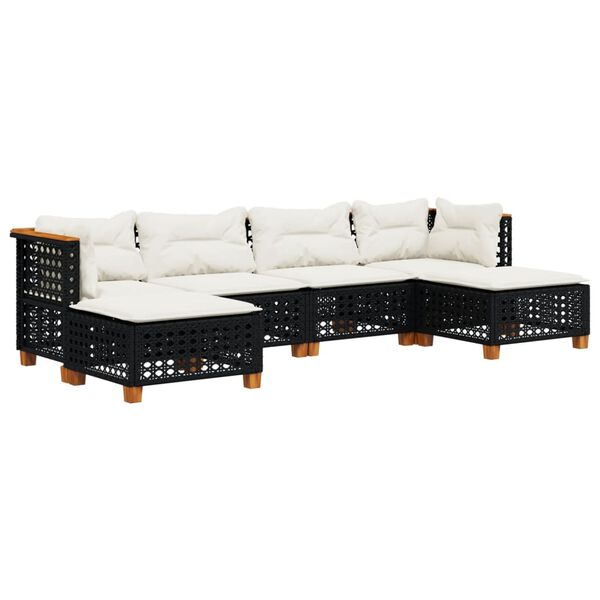 vidaXL 6-dijelni set vrtnih sofa s jastucima crni od poliratana