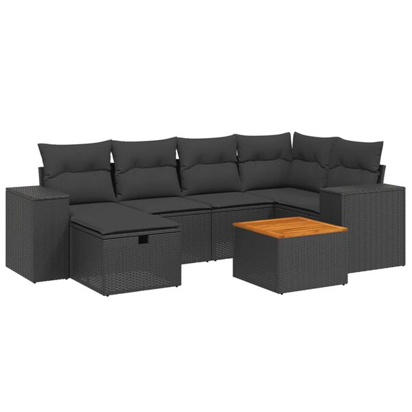 vidaXL 7-dijelni set vrtnih sofa od poliratana s jastucima crni