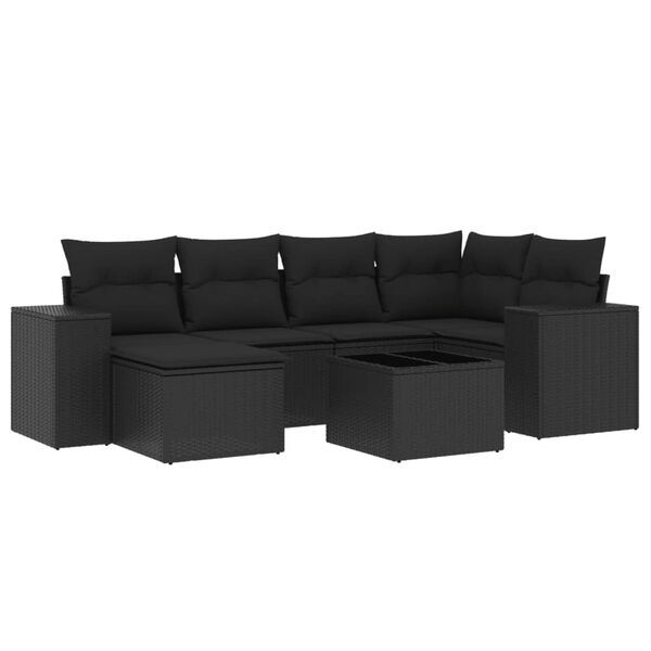 vidaXL 7-dijelni set vrtnih sofa od poliratana s jastucima crni