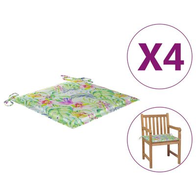 vidaXL Jastuci za vrtne stolice 4 kom uzorak lišća 50x50x3 cm tkanina