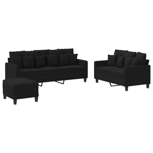 vidaXL 3-dijelni set sofa s jastucima crni od tkanine