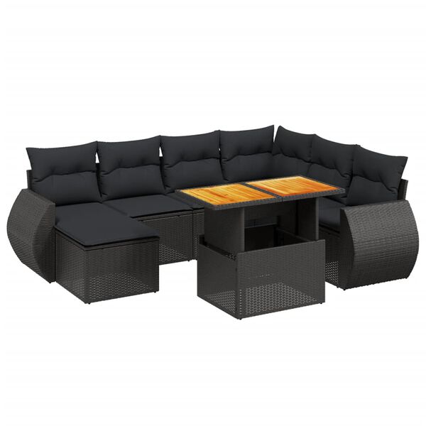 vidaXL 8-dijelni set vrtnih sofa od poliratana s jastucima crni
