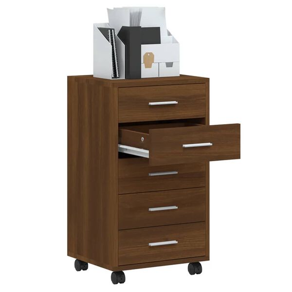 vidaXL Ladičar s kotačićima Smeđi hrast od konstruiranog drva