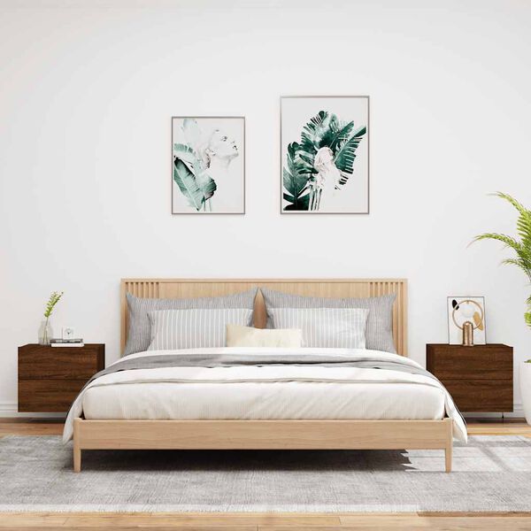 vidaXL Zidni noćni ormarići s LED svjetlima 2 kom smeđa boja hrasta