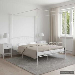 vidaXL Okvir za krevet s nadstre&scaron;nicom bijeli metalni 140 x 200 cm