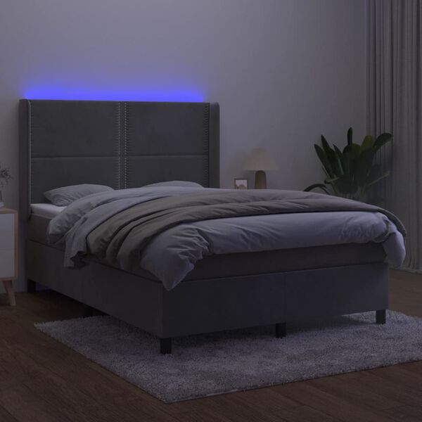 vidaXL Krevet box spring s madracem LED svjetlosivi 140x200 cm bar&scaron;un