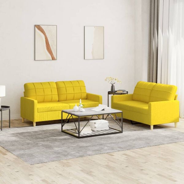 vidaXL 2-dijelni set sofa s jastucima svjetložuti od tkanine