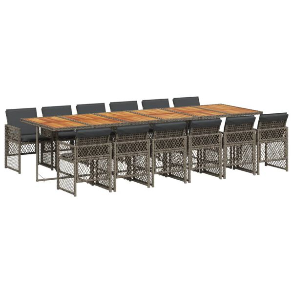 vidaXL 13-dijelni vrtni blagovaonski set s jastucima poliratan sivi