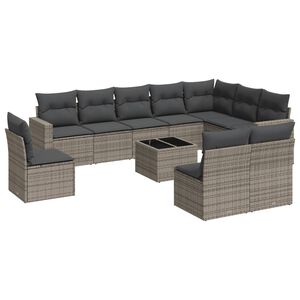vidaXL 11-dijelni set vrtnih sofa od poliratana s jastucima sivi