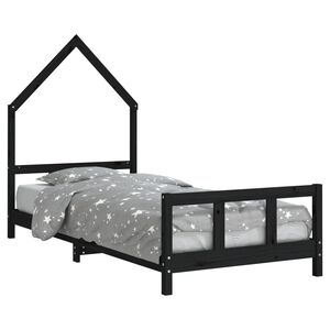 vidaXL Okvir za dječji krevet crni 90 x 190 cm od masivne borovine