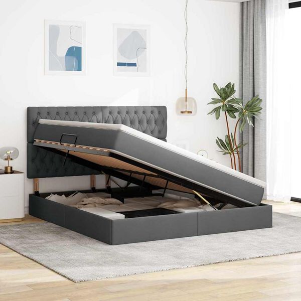 vidaXL Krevet s prostorom za pohranu s LED-om Tamno siva 160 x 200 cm