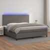 vidaXL Krevet box spring s madracem LED sivi 200x200cm od umjetne kože