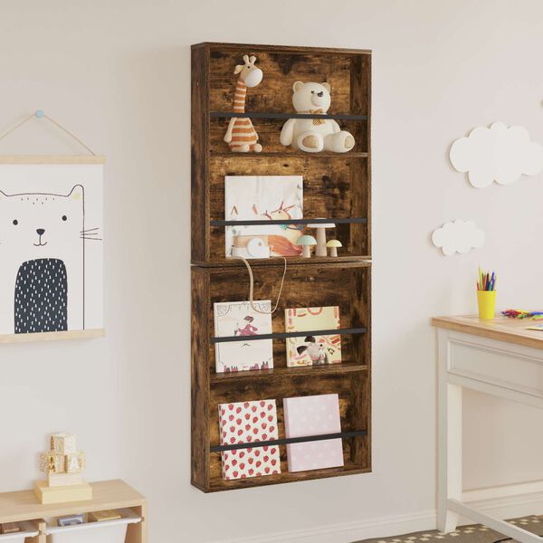 vidaXL Polica za časopise Zidne 2 pcs Dimljeni hrast 60 x 12 x 70 cm