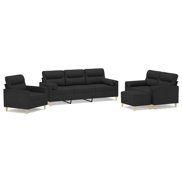 vidaXL 4-dijelni set sofa s jastucima crni od tkanine