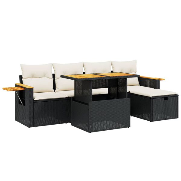 vidaXL 6-dijelni set vrtnih sofa s jastucima crni od poliratana