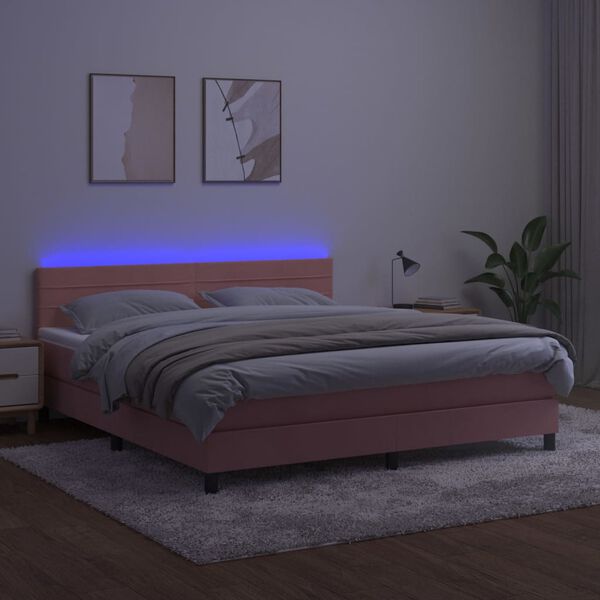 vidaXL Krevet box spring s madracem LED ružičasti 180x200cm bar&scaron;unasti