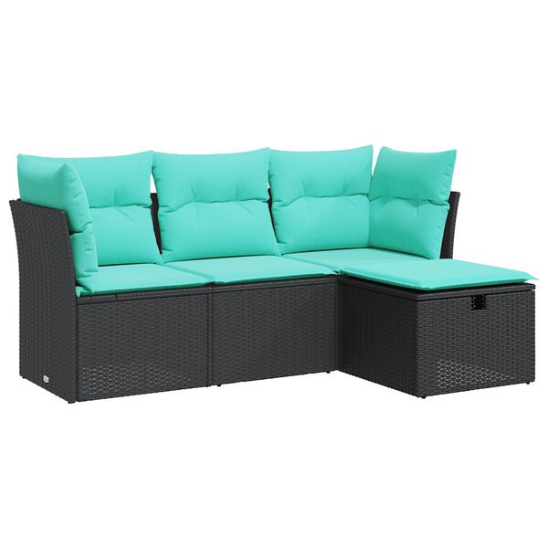 vidaXL 4-dijelni set vrtnih sofa od poliratana s jastucima crni