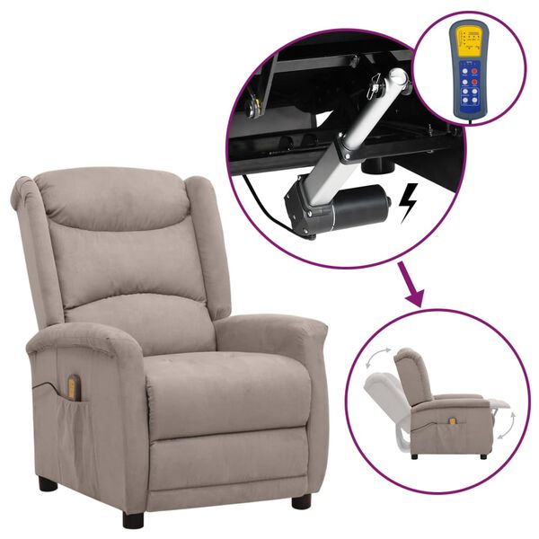 vidaXL Masažna fotelja na podizanje od mikrovlakana smeđesiva