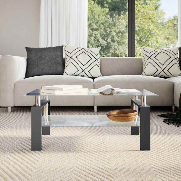 vidaXL Stolić za kavu crno-prozirni 95 x 55 x 40 cm od kaljenog stakla