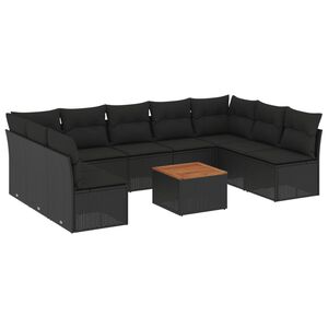 vidaXL 10-dijelni set vrtnih sofa s jastucima crni od poliratana