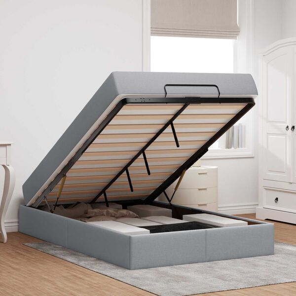 vidaXL Okvir kreveta s madracem s madracem 2 pcs Svjetlosiva tkanina