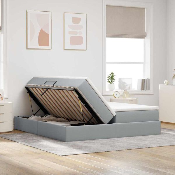 vidaXL Krevet s madracem i skladi&scaron;tem Svijetlo siva 200 x 200 cm